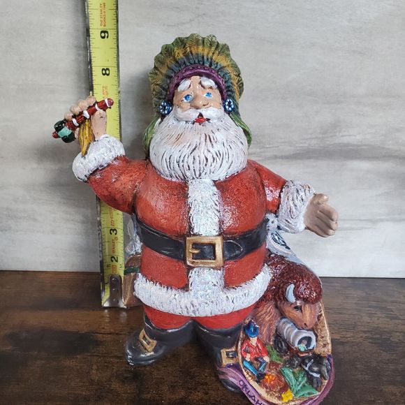 Santa Claus Ceramic Oklahoma State Christmas 9x8 Headress Covered Wagon Buffalo - Picture 2 of 11
